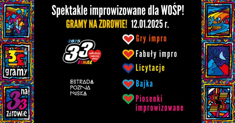 Okładka wydarzenia - Spektakle improwizowane dla Wielkiej Orkiestry Świątecznej Pomocy | Wydarzenie bezpłatne